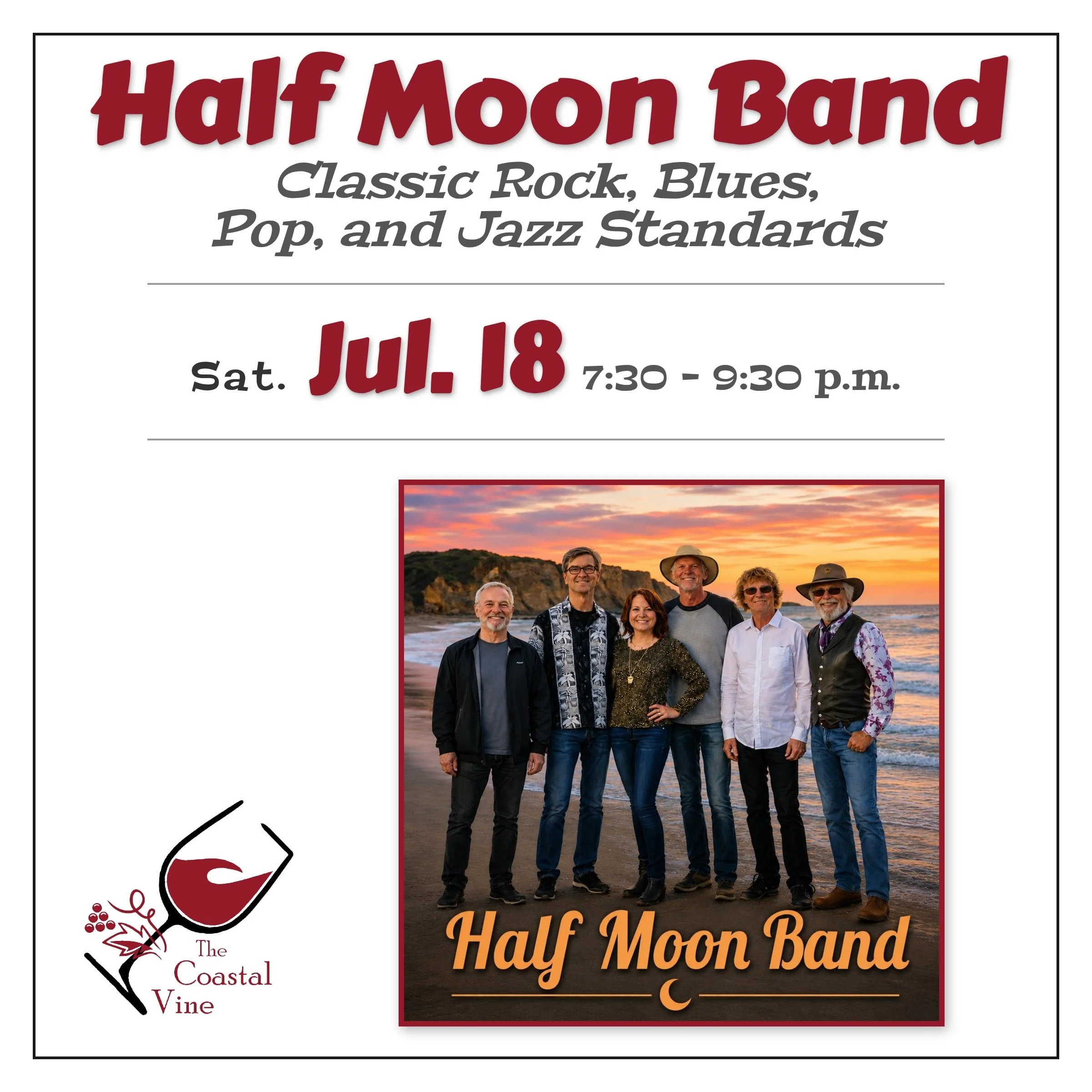 Live Music: The Half Moon Band! — Coastal Vine